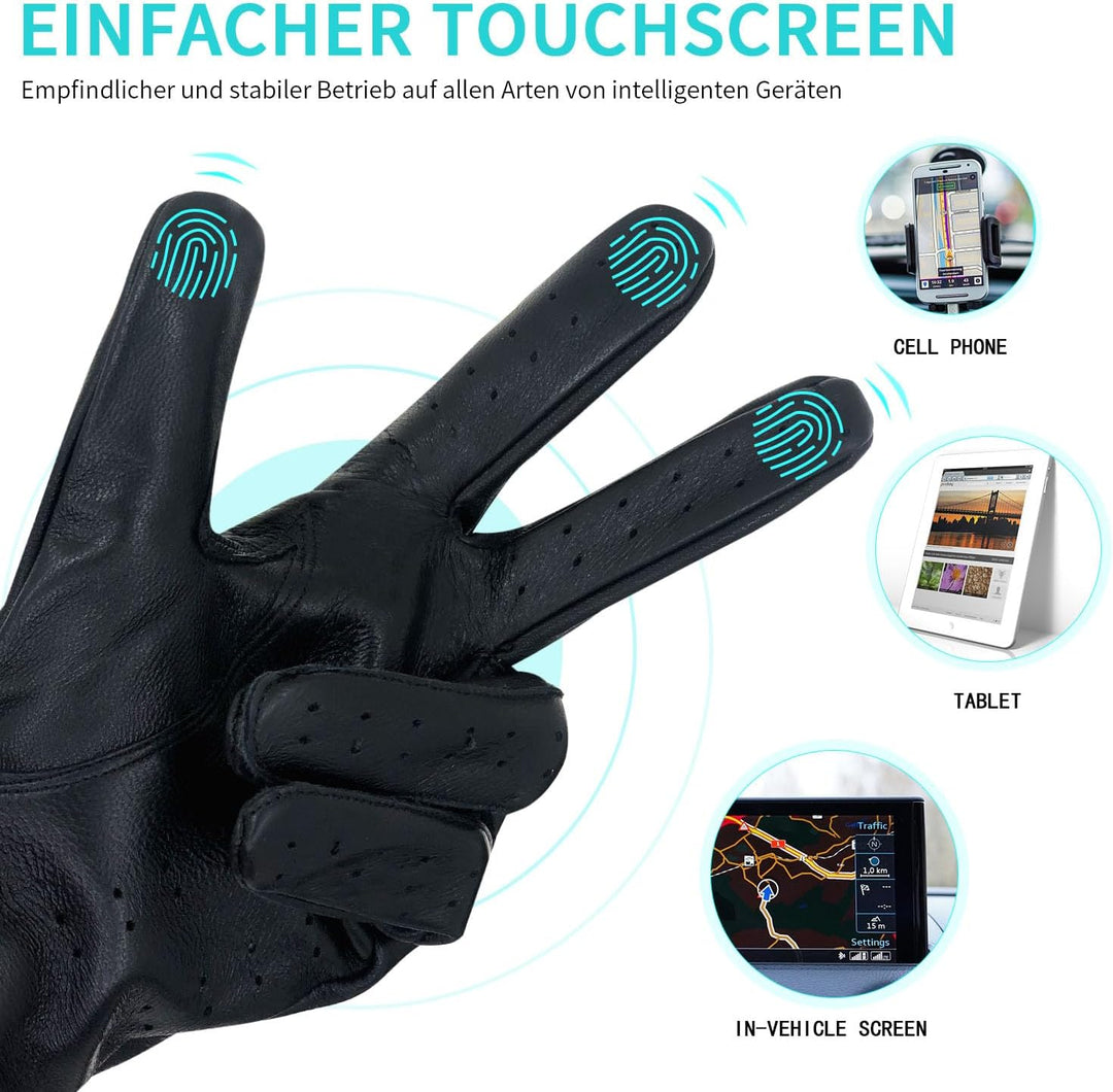 Damen Retro Weiche nd Dünne Lammfell Leder Touchscreen Fahrhandschuhe mit Maschige Large(17.78-19.05