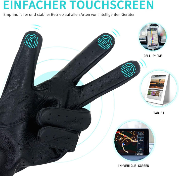 Damen Retro Weiche nd Dünne Lammfell Leder Touchscreen Fahrhandschuhe mit Maschige Large(17.78-19.05