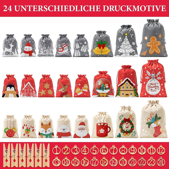 3 Grössen Adventskalender zum Befüllen, Adventskalender Selbst Befüllen Gross, Stoff Weihnachtskalen