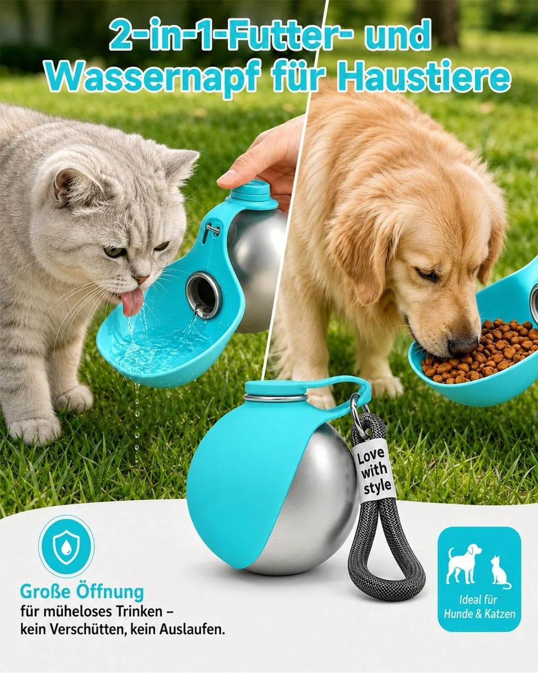 Trinkflasche Hunde für Unterwegs, 285 ml Edelstahl Hundetrinkflasche,Kompakte & Auslaufsichere Wasse
