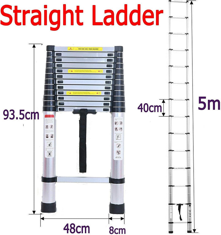 5 m Teleskopleiter aus Aluminium, tragbar, Mehrzweck-Auszugsleiter, 330 lbs, maximale Belastung, 13