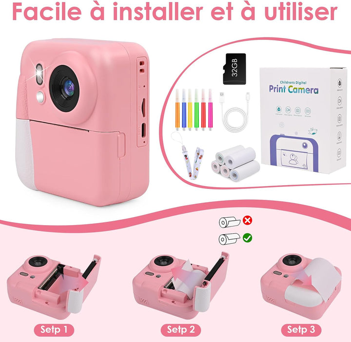 Kinderkamera Sofortbildkamera, 2,4 Zoll Sofortbildkamera Kinder mit 32G Karte und Fotopapier Drucken
