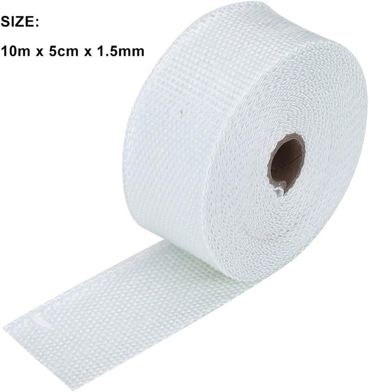 KIMISS Auspuff Wrap, 10 M Wrap weiss Verpackungsband für Auspuffrohr Auspuff Wrap Wärmeisolierung fü