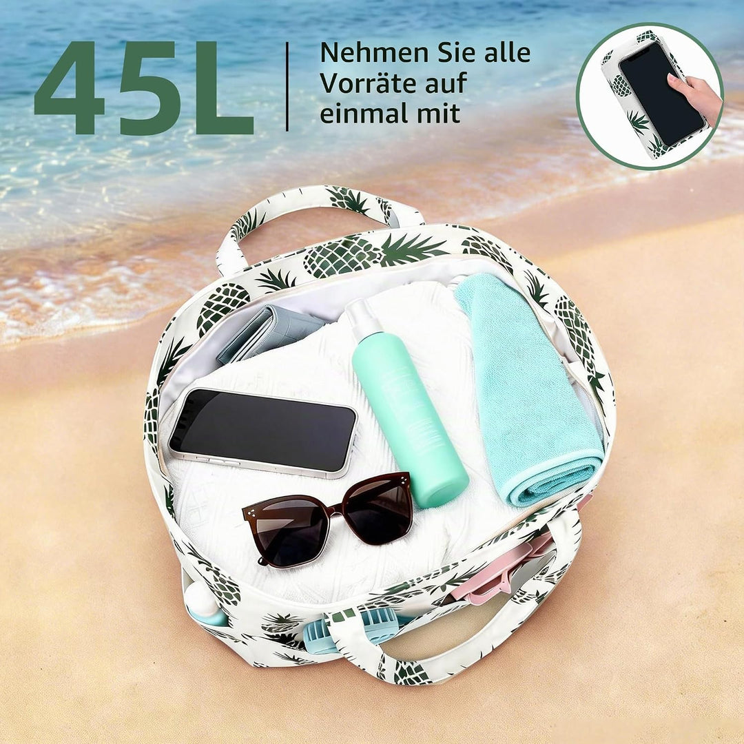 AUMTISC Strandtasche Geräumig Familie, 40L Grosse Badetasche Damen mit Reissverschluss Reisetasche E