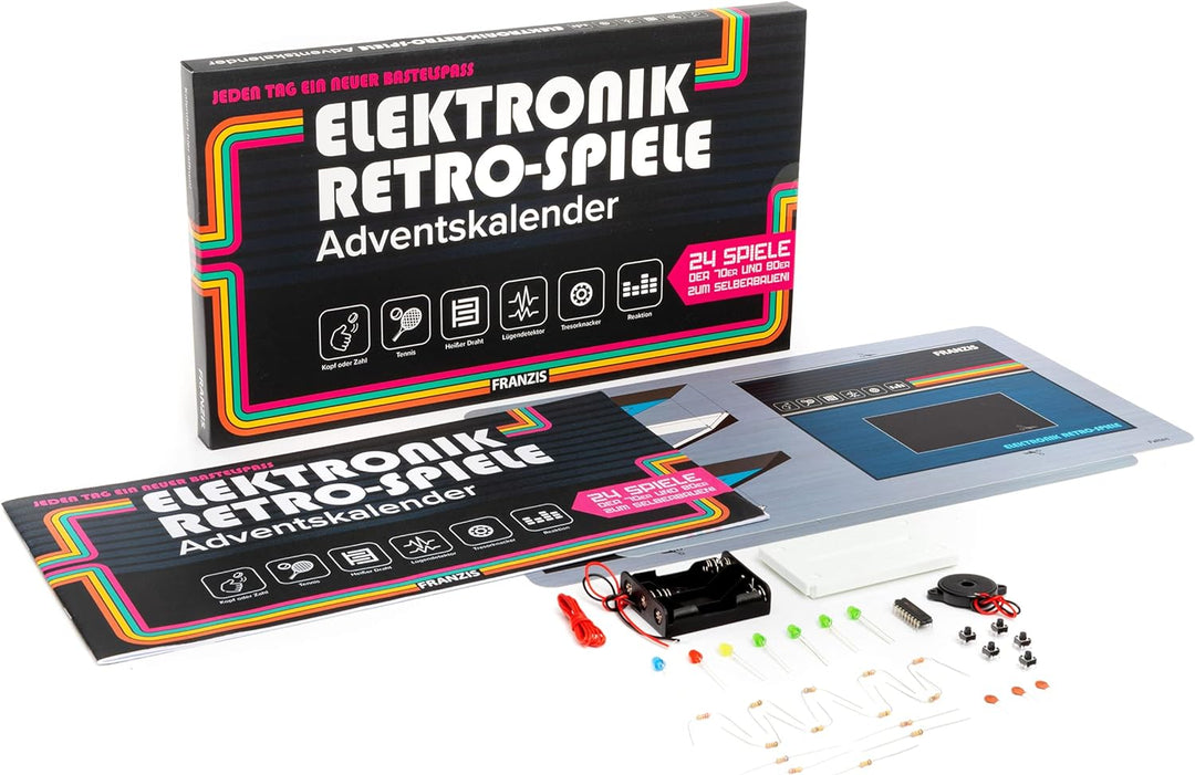 FRANZIS 67150 - Elektronik Retro Spiele Adventskalender, 24 Spiele der 70er und 80er zum Selberbauen