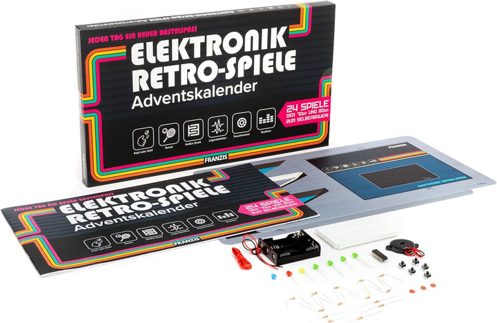 FRANZIS 67150 - Elektronik Retro Spiele Adventskalender, 24 Spiele der 70er und 80er zum Selberbauen