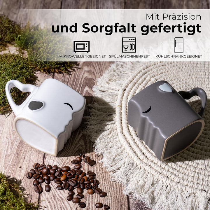 MIAMIO - Kaffeetassen/Küssende Tassen Set Geschenke für Frauen/Geschenke für Männer/Freund/Freundin
