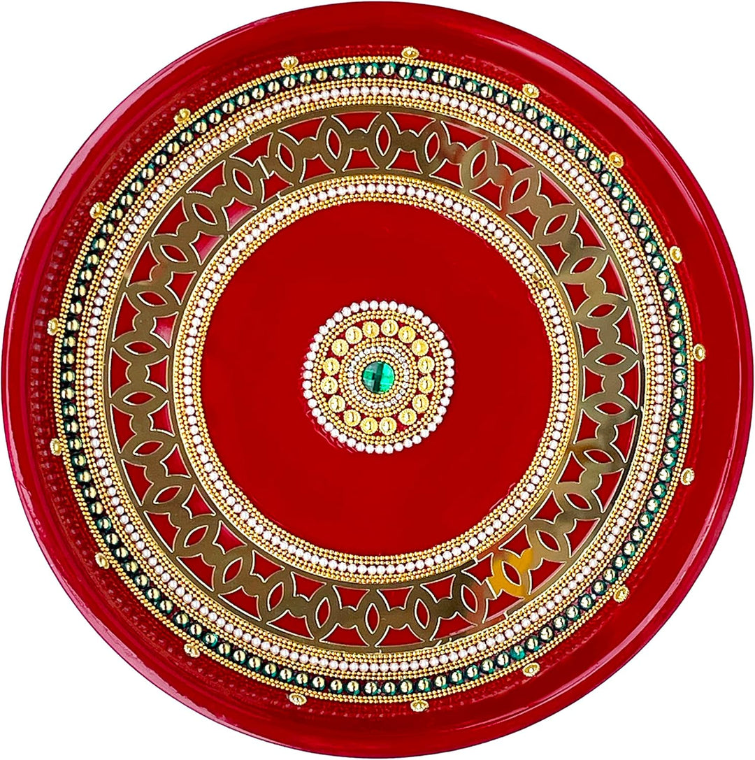 Handcrafted Pooja Thali Plate Platter Engagement Plate Decorative Steel Puja Thali Essential Karwach