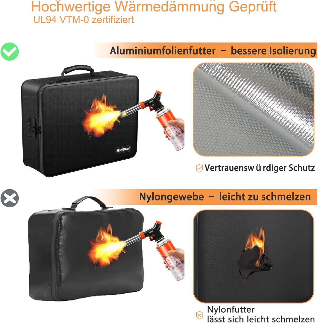JUNDUN Dokumenten Organizer mit 5200℉ Wärmeisoliert, Feuerfeste Dokumententasche mit Schloss, Dokume