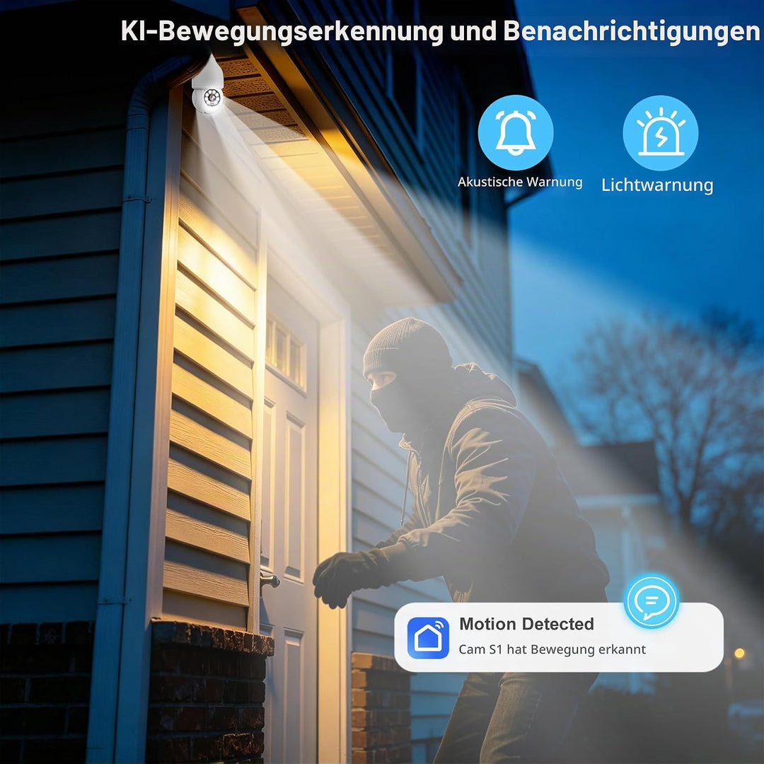 ANTELA Überwachungskamera 3MP 2K 2,4GHz, Bewegungserkennung, Zwei-Wege-Audio, kompatibel mit Alexa/G