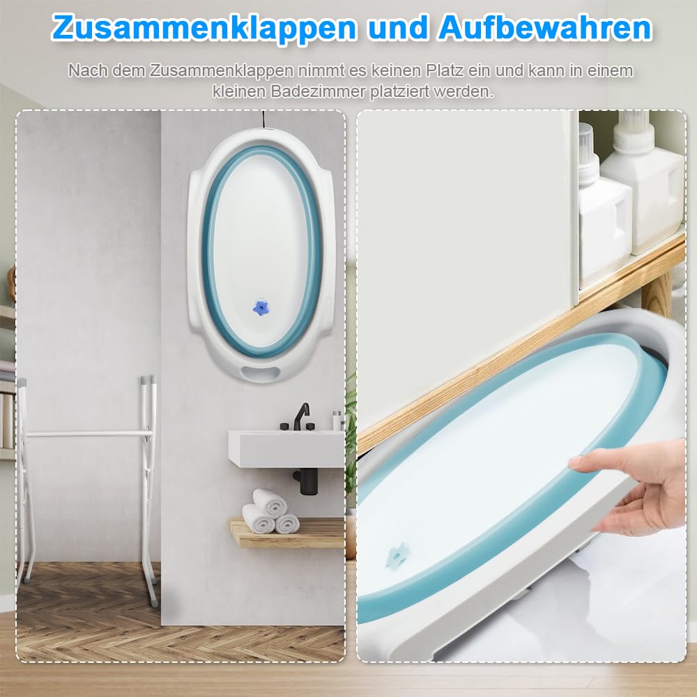 Babywanne mit Ständer Faltbare Baby Badewanne Set mit Gestell - Tragbare Rutschfeste Wanne für Neuge