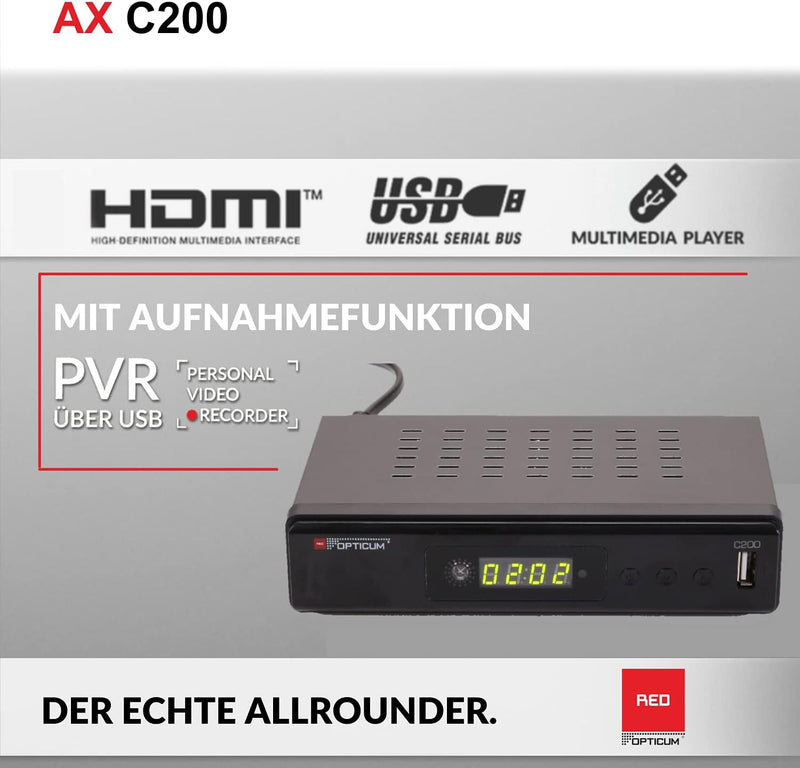 RED OPTICUM C200 HD Kabelreceiver mit Aufnahmefunktion PVR I Digitaler Kabel-Receiver HD - EPG - HDM