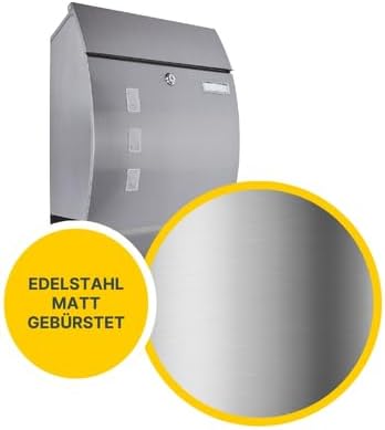 MeLiTec Edelstahl Briefkasten Modell P mit Zeitungsfach und Namensschild, matt, Modell P