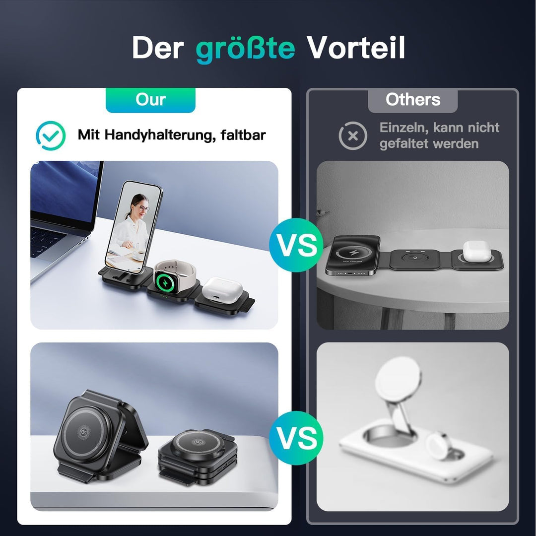 JARGOU 3 in1 Faltbare Ladestation für Apple, Ladestation Apple Watch und iPhone, Magnetisches Ladege