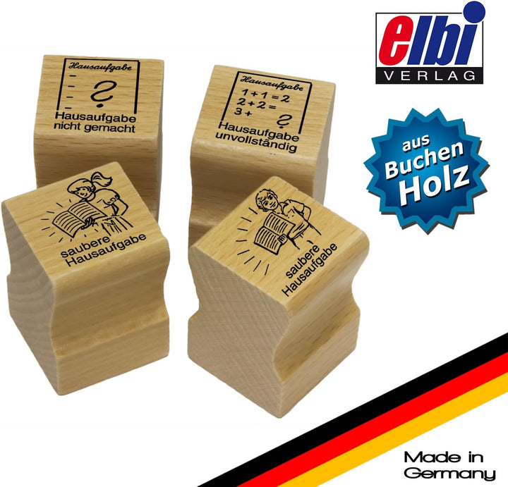 Elbi Stempelset: 4 x Hausaufgabenstempel (Hausaufgabe nicht gemacht, Hausaufgabe unvollständig, saub