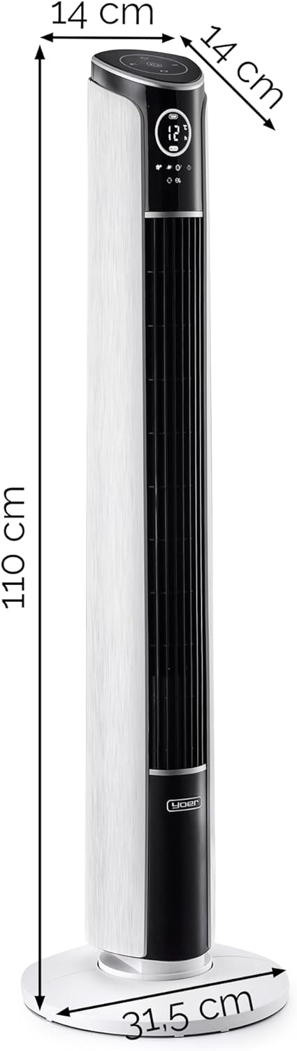 Yoer 29dB Leiser Turmventilator, Ionisator, 10 m Reichweite, Neigungswinkeleinstellung, 12 Geschwind