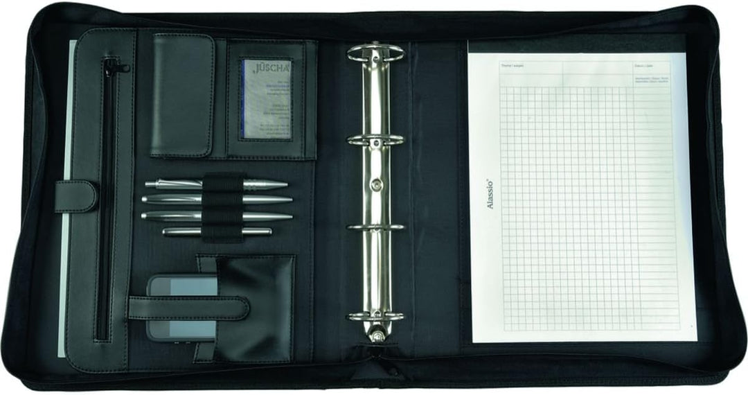 Alassio 30075 Tagungsmappe A4 Arezzo I, Businessmappe aus echtem Leder, Konferenzmappe mit Ringmecha