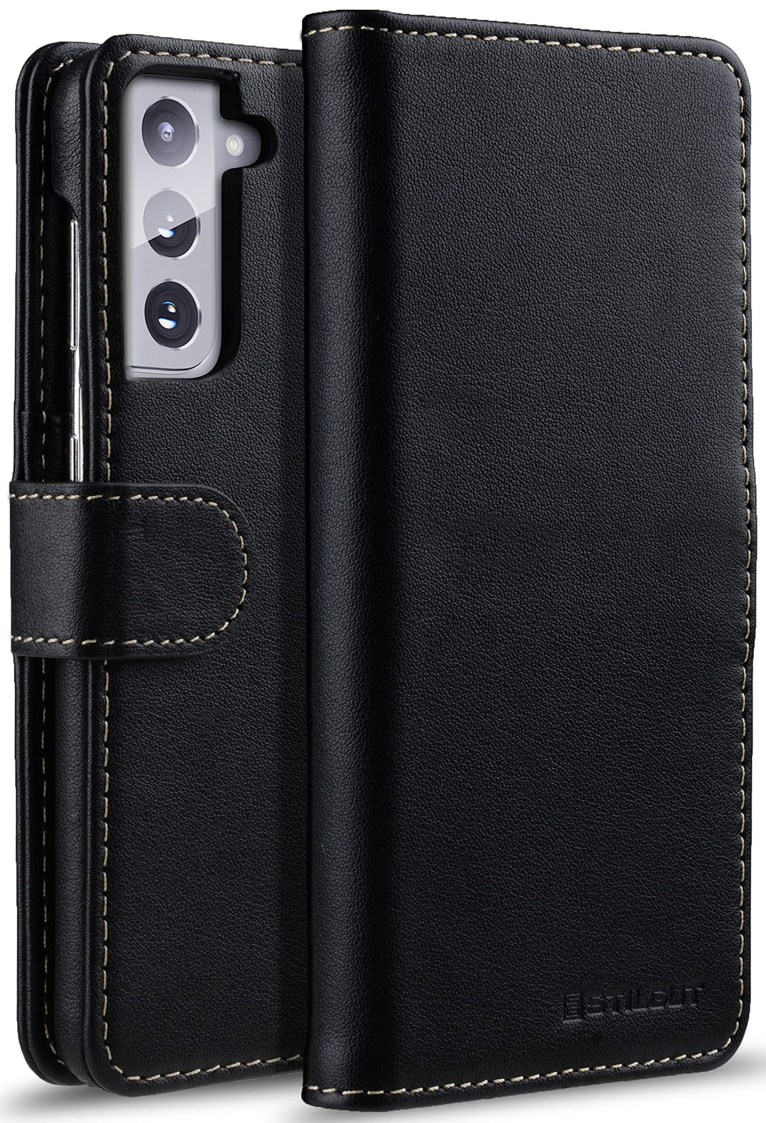STILGUT Talis kompatibel mit Samsung Galaxy S21 5G Hülle mit Kartenfach aus Leder, Flip Cover, Walle