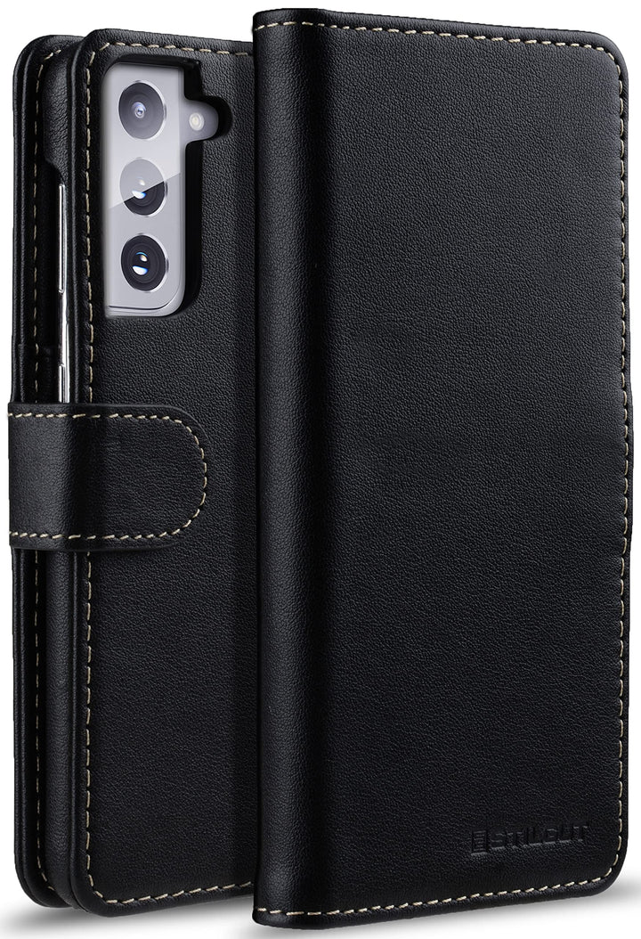 STILGUT Talis kompatibel mit Samsung Galaxy S21 5G Hülle mit Kartenfach aus Leder, Flip Cover, Walle