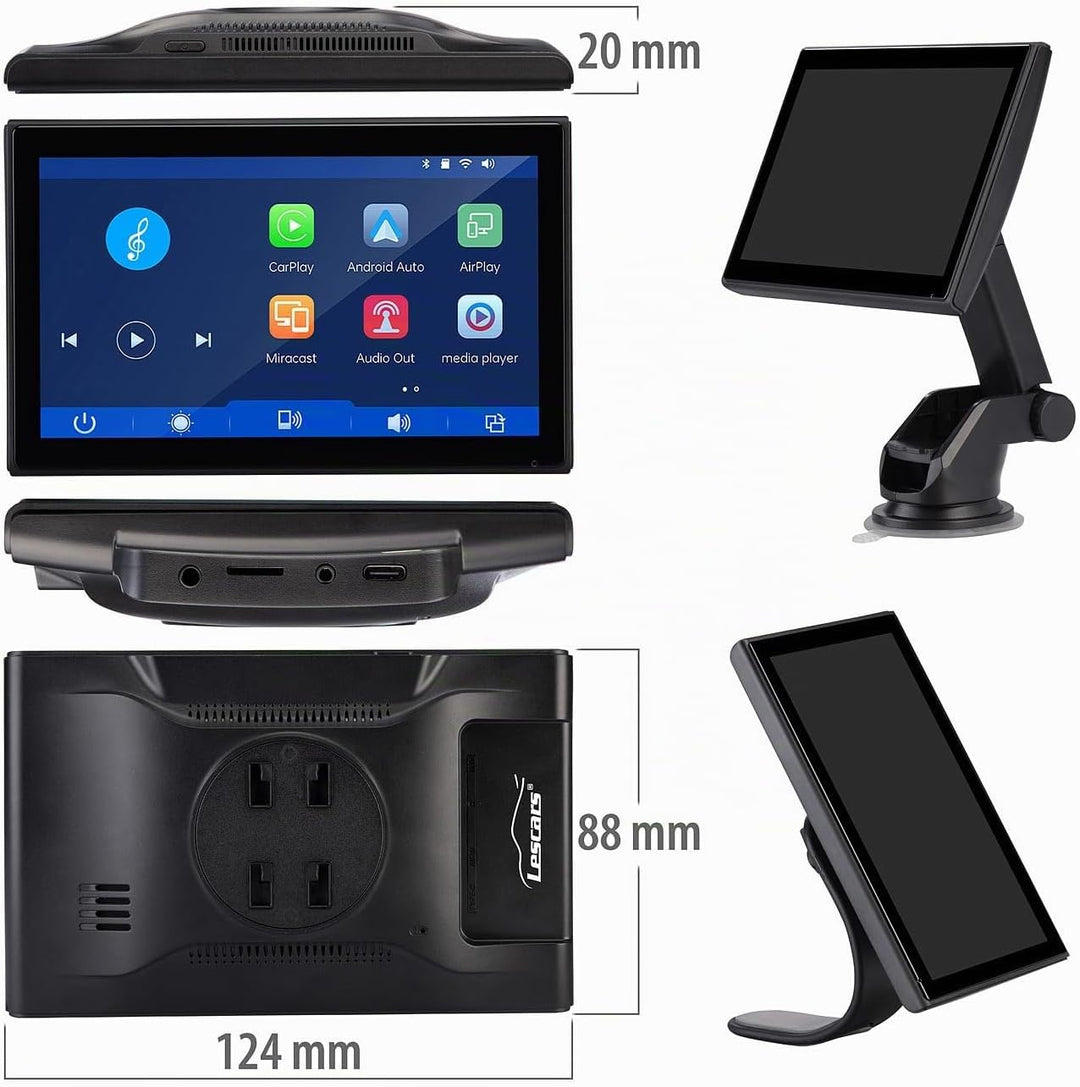 Lescars Navigation: IPS-HD-Touchscreen, 7"/17,8 cm, für Apple CarPlay &amp; Android Auto, 360° (Apple Ca