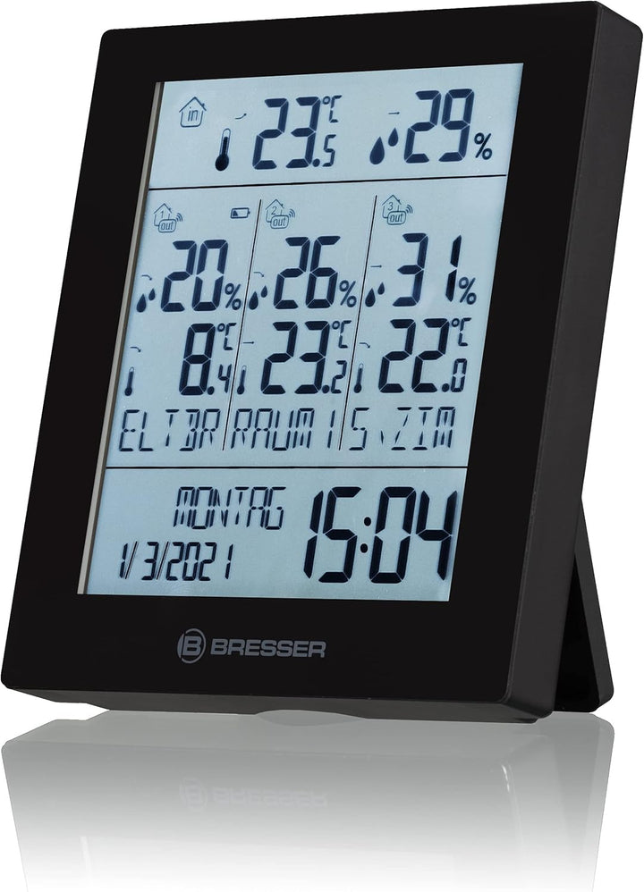 Bresser Wetterstation Funk mit Aussensensor Quadro Neo mit Wettervorhersage, Luftdruckmessung, Wecke