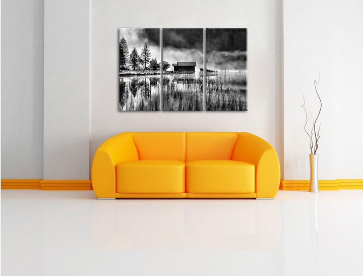 Pixxprint Idyllische Waldhäuschen als Leinwandbild/Grösse: 3 Teilig (120x80) cm/Wandbild/Kunstdruck/