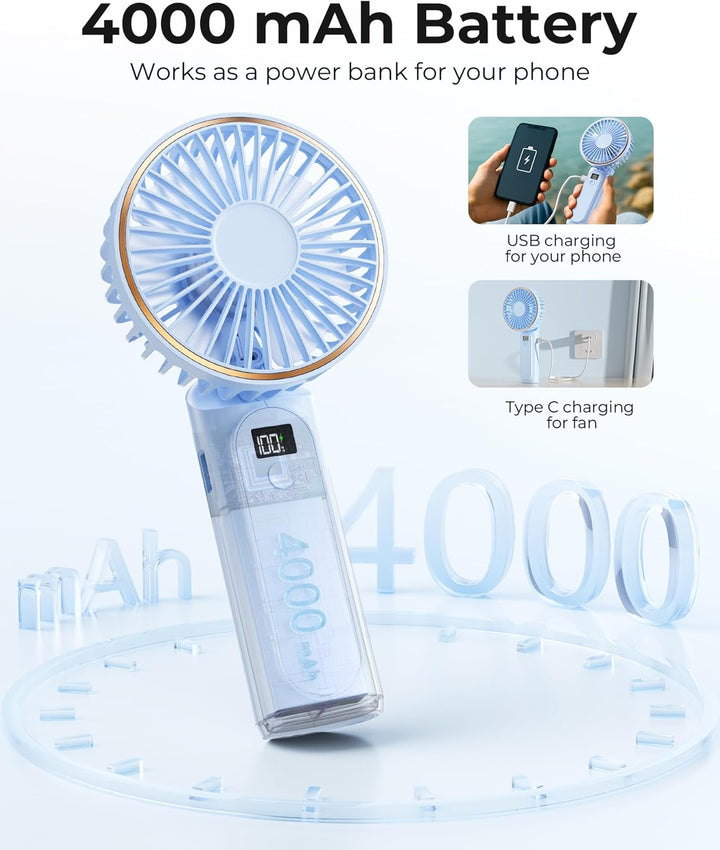 TUNISE tragbarer, wiederaufladbarer Ventilator, 4000 mAh, 180° verstellbar, 6 Geschwindigkeiten, Str