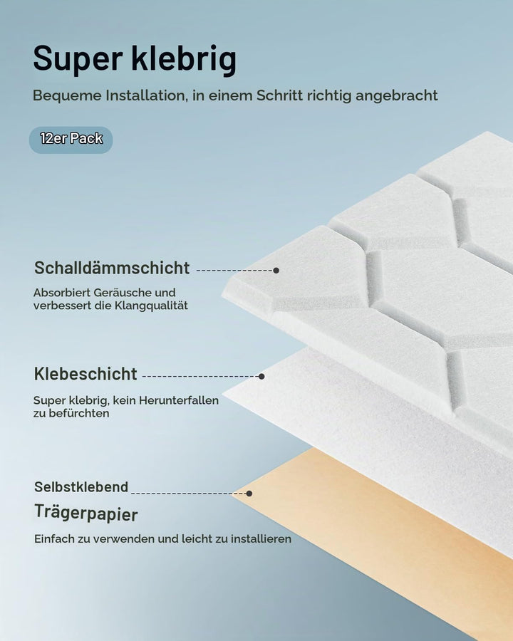 18 Stück Akustikplatten Selbstkleben, Schallabsorber, 30x30x0.9cm, Schalldämmung Wand tür Decken, Ak
