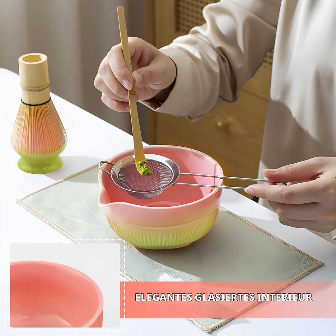 Matcha Set, 1 Matcha-Schale, 1 Matcha-Bambusbesen, 1 Messlöffel, 1 Sieb, 1 Matcha-Besenhalter, für z