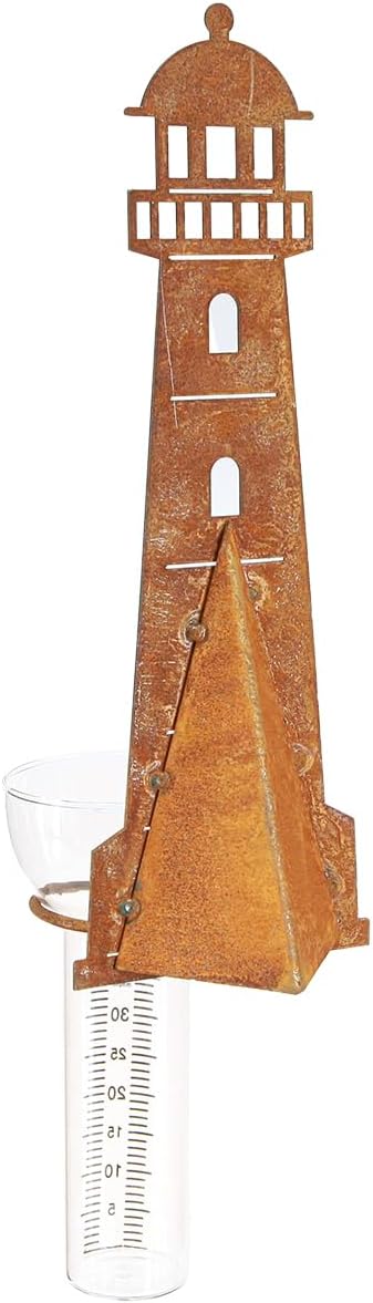 Garten Regenmesser Leuchtturm Rostoptik 41cm Dekorativ
