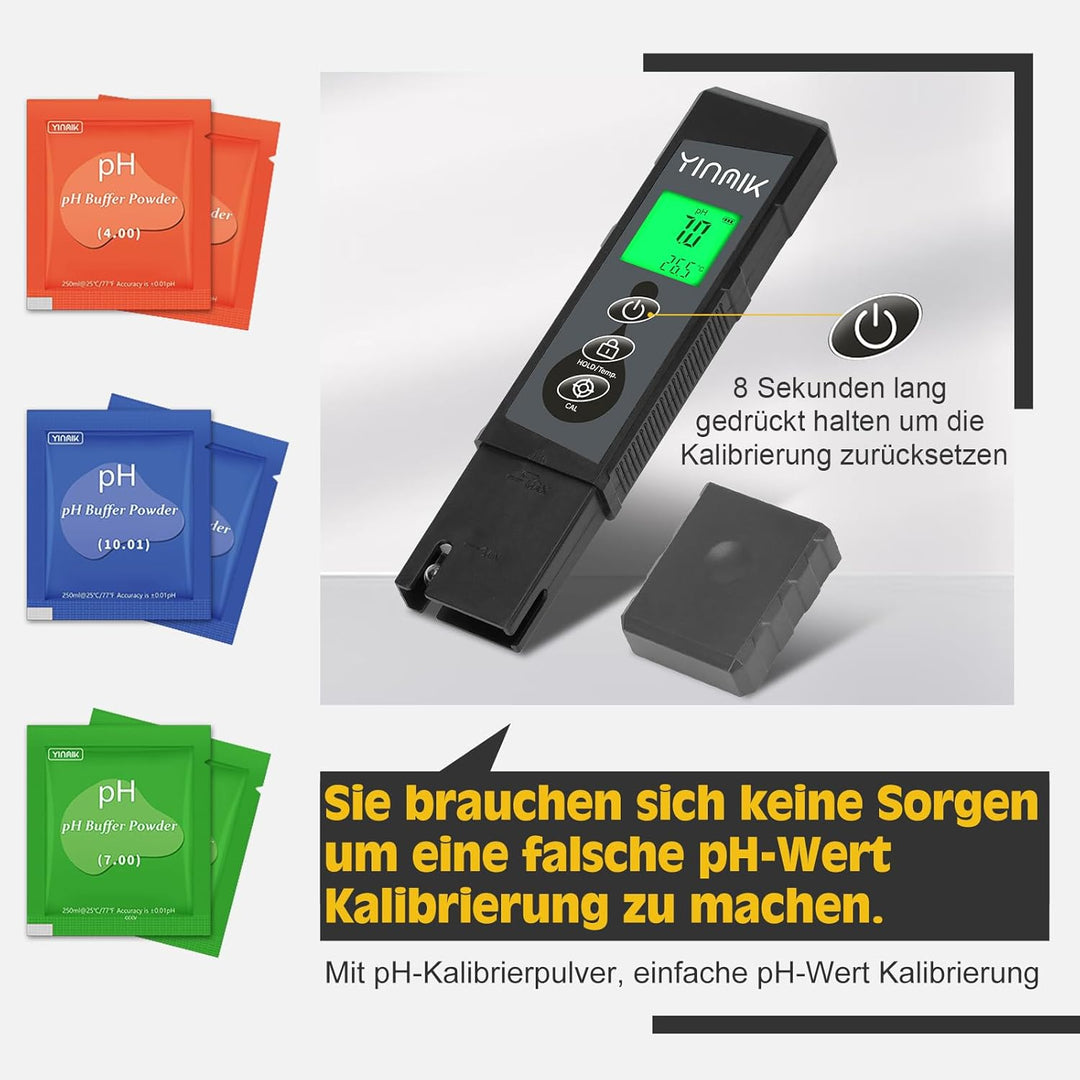 pH Messgerät Wasser, pH Wert Messer, YINMIK pH Tester, Digitaler pH Monitor mit Farbdisplay, Pool pH