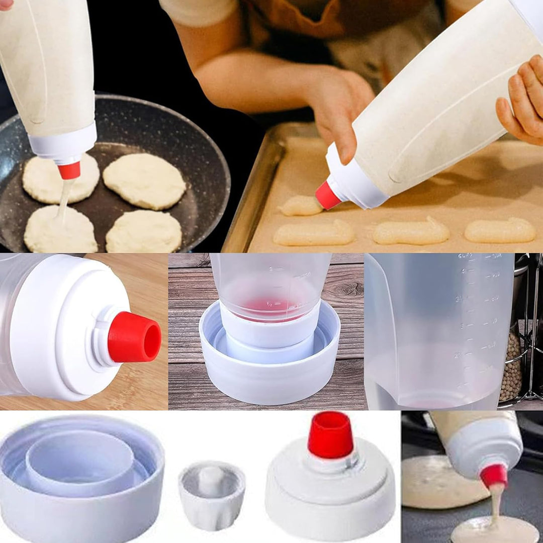 2 Stück Teigspender Quetschflasche, Pancake Mixer Bottle, Teigdosierflasche 1l, Teigflasche Pfannkuc