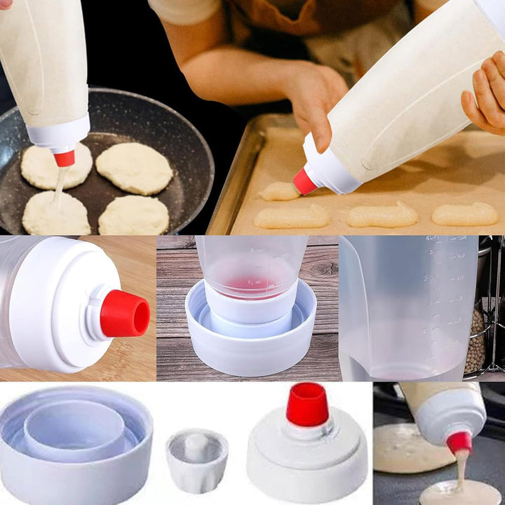 2 Stück Teigspender Quetschflasche, Pancake Mixer Bottle, Teigdosierflasche 1l, Teigflasche Pfannkuc
