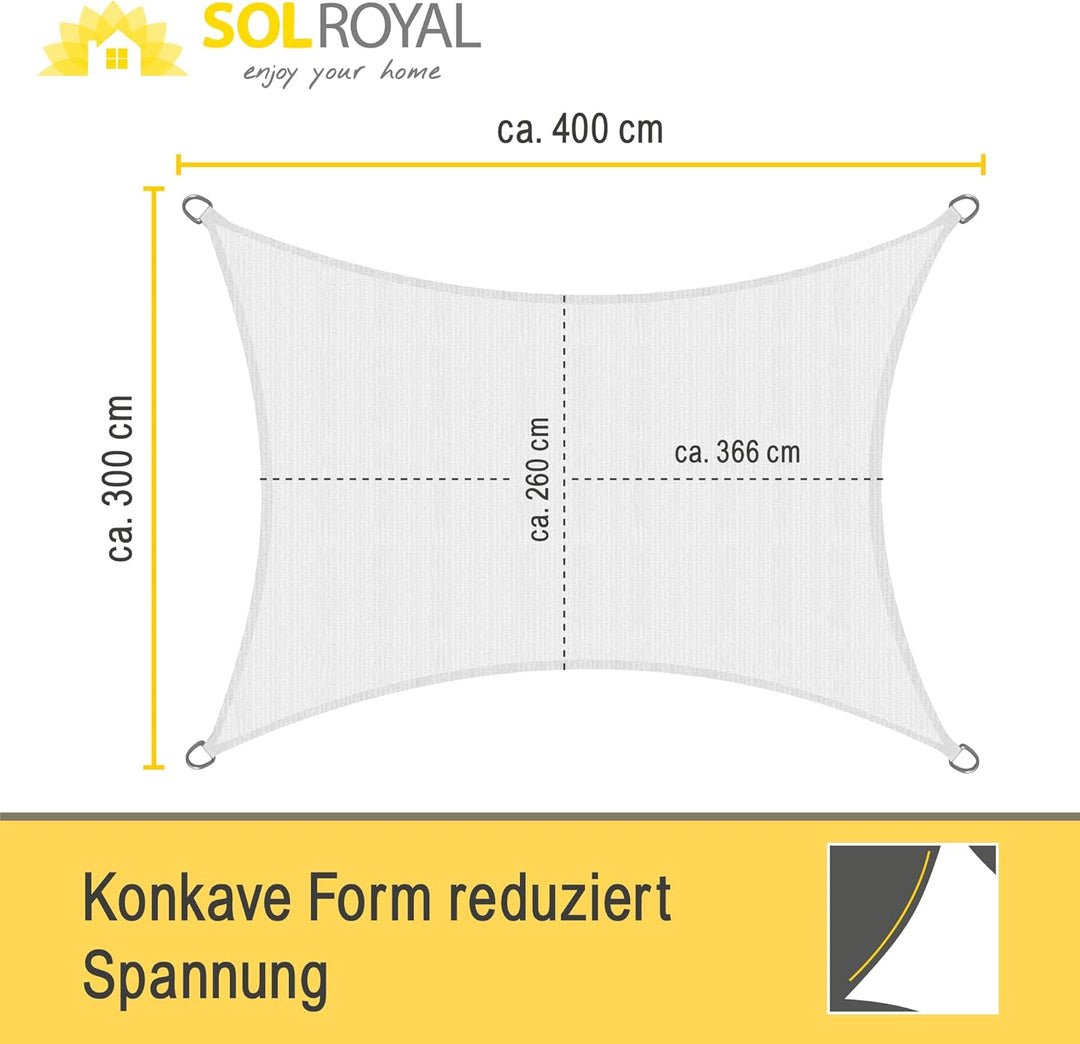 Sol Royal Sonnensegel rechteckig 3x4m Wasserdurchlässig HDPE Atmungsaktiver Balkon Terrasse Segeltuc