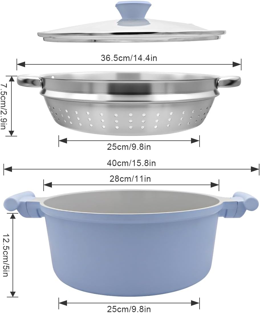 AIKENBBKK Kochtopf 28cm mit Dampfkorb, 7L Keramik-Dampfkochtopf mit Deckel, Antihaft Schmortopf für