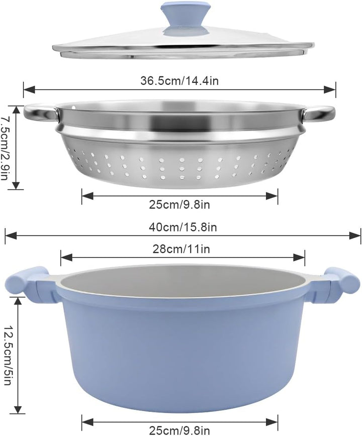 AIKENBBKK Kochtopf 28cm mit Dampfkorb, 7L Keramik-Dampfkochtopf mit Deckel, Antihaft Schmortopf für