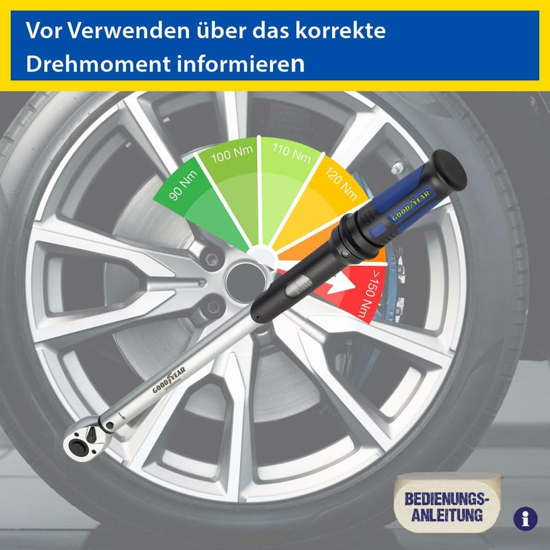 Goodyear Premium Drehmomentschlüssel, Einstellbar von 42 bis 210 Nm, Antrieb 1/2" Vierkant, inkl. Ve