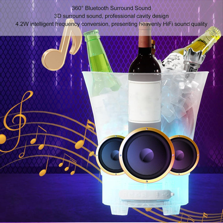 7L LED-Eiskübel mit Bluetooth-Lautsprecher, 4 Lichtmodi, Farbwechsel, 1200mAh, 25x26x27cm, für Wein