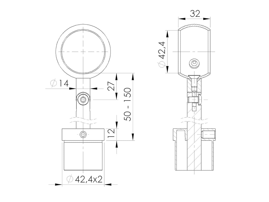 Rohrstütze Edelstahl mit Kugelring 42,4 mm Handlaufrohrstütze rund 42,4 Handlaufhalter Handlaufträge