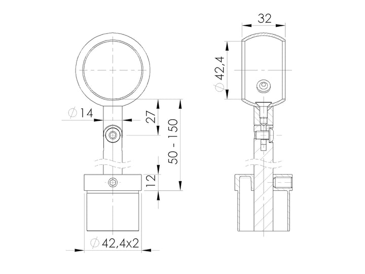 Rohrstütze Edelstahl mit Kugelring 42,4 mm Handlaufrohrstütze rund 42,4 Handlaufhalter Handlaufträge