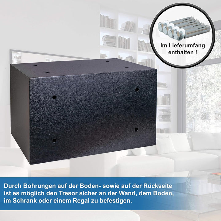 Anadol Tresor Deluxe, Elektronischer Safe mit Zahlenschloss, Fingerabdruck Sensor, Doppelbolzen Verr