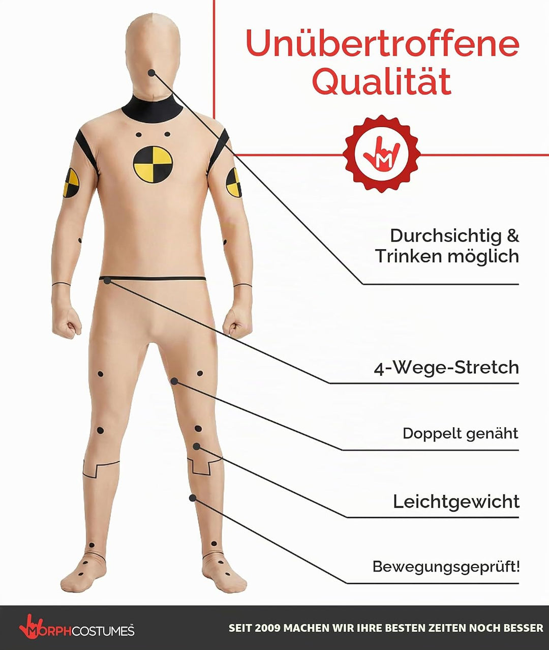 Morphsuits Offizielles Crash Test Dummy Kostüm, Kostüm Herren, Halloween, Halloween, M