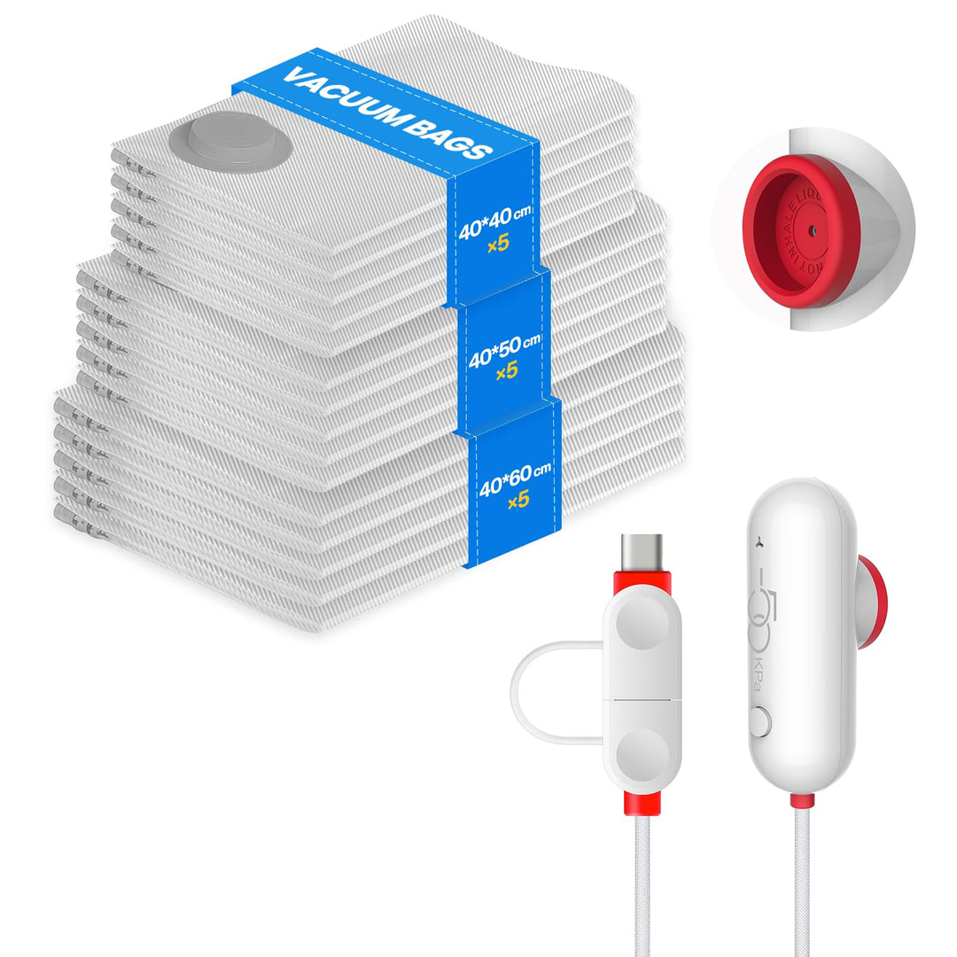 Vacbird Vakuumbeutel für Kleidung mit USB Elektropumpe, 15 Stück Kleidersack (5x 40*40cm / 5x 40*50c