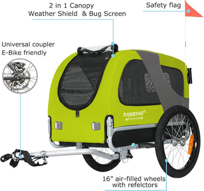 DOGGYHUT® Premium MEDIUM Hundefahrradanhänger & Jogger 2in1 Fahrradanhänger 80104 (Grün)