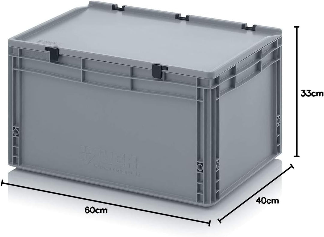 Auer Packaging Eurobehälter-Eurobox 60 x 40 x 33,5 cm mit Scharnierdeckel - Lagerbox Stapelbox Lager