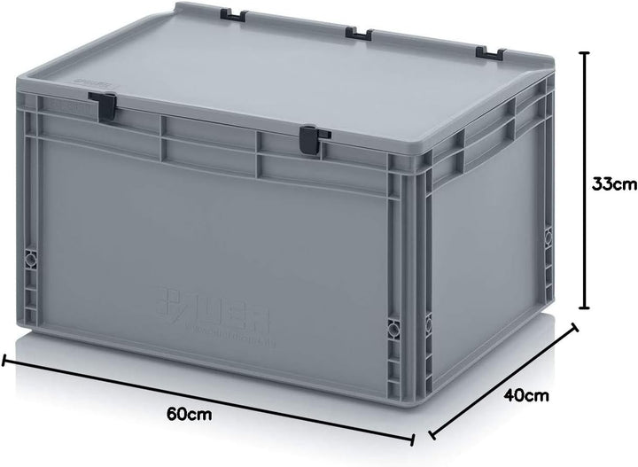 Auer Packaging Eurobehälter-Eurobox 60 x 40 x 33,5 cm mit Scharnierdeckel - Lagerbox Stapelbox Lager