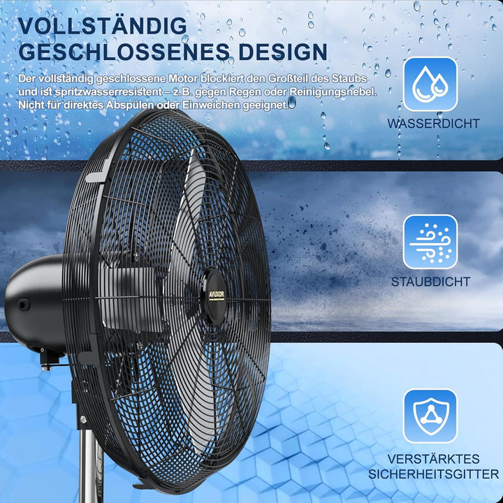 Industrieller Outdoor-Standventilator 50 cm mit bürstenlosem BLDC-Motor, 90°Oszillation & 25°verstel