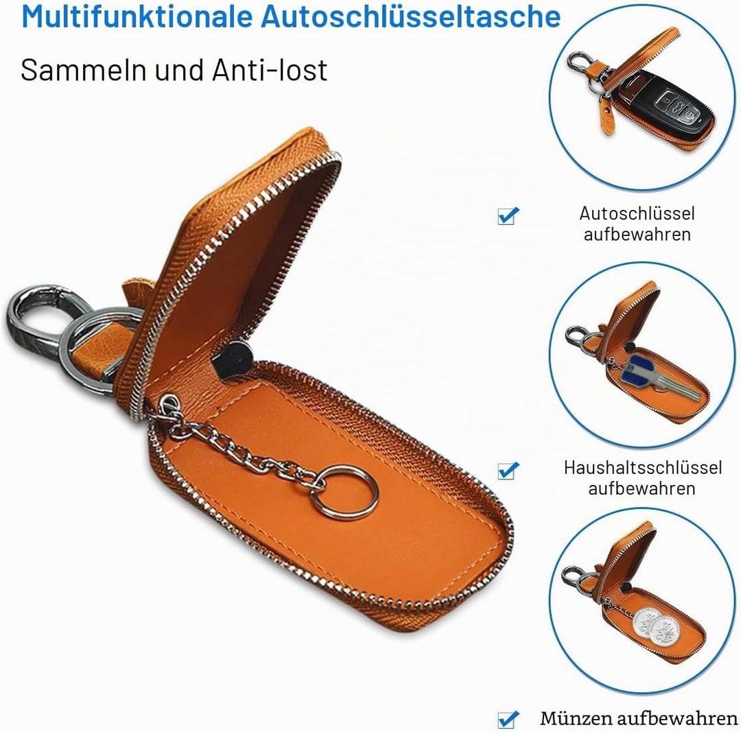 PORRASSO Leder Autoschlüssel Tasche Schlüsseletui Autoschlüssel Schlüsselmäppchen Auto Key Schlüssel