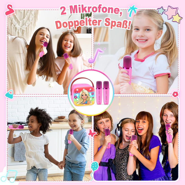 Dislocati Geschenk Mädchen 3-12 Jahre, Karaoke Maschine Kinder mit 2 Karaoke Mikrofon Bluetooth Prin