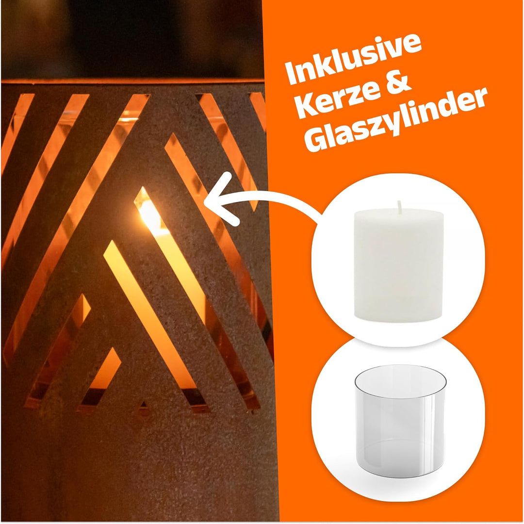 Windlichtsäule I 2er Set I Deko-Säule für Garten im Rost Industrial Design I Garten Windlicht für dr